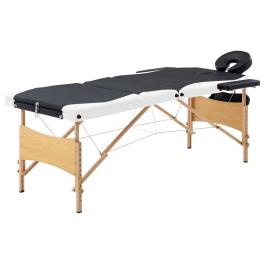 Foldable massage table 3 zones wood black and white