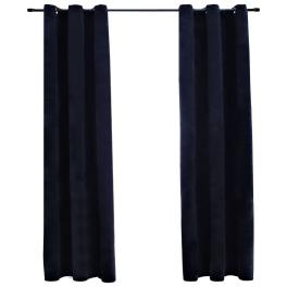 Blackout curtains with rings 2 pcs black 37"x84" velvet