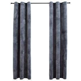 Blackout curtains with rings 2 pcs anthracite 37"x95" velvet
