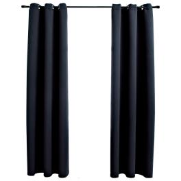 Blackout curtains with rings 2 pcs black 37"x95" fabric