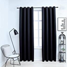 Blackout curtains with rings 2 pcs black 53.9 x 83.9" fabric