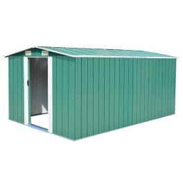 Garden shed green galvanized steel large sliding doors