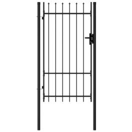 Fence gate single door with spike top steel 3.3'x5.7' black