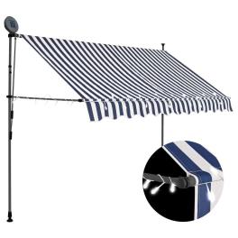 Retractable awning blue and white polyester with pu coating, steel