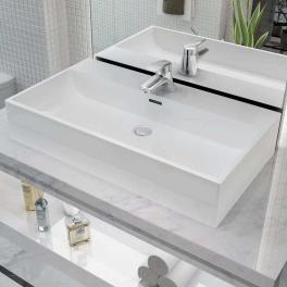 Basin with faucet hole ceramic white 30"x16.7"x5.7"