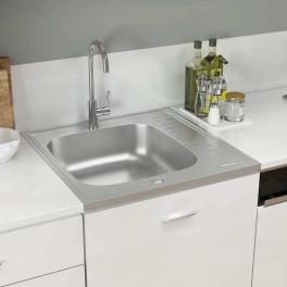 Kitchen sink with drainer set silver 23.6"x23.6"x6.1" stainless steel