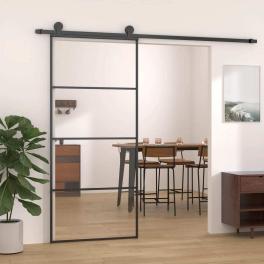 Sliding door aluminum and esg glass 35.4"x80.7" black