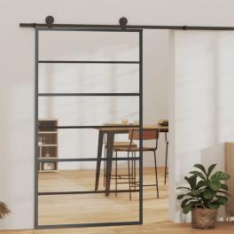 Sliding door esg glass and aluminum 40.2"x80.7" black