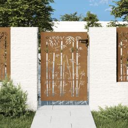Garden gate 33.5"x59.1" corten steel bamboo design