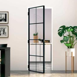 Interior door black 29.9"x79.3" tempered glass&aluminum slim