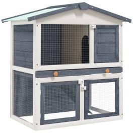 Rabbit hutch grey and white solid pine wood, powder-coated iron mesh
