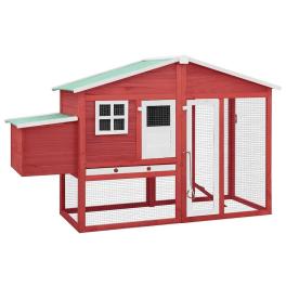 Chicken coop red and white solid fir wood, plywood, galvanized steel