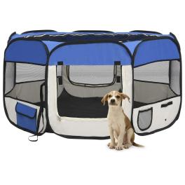 Dog playpen blue polyester medium collapsible dog playpen