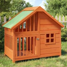Dog kennel brown and green solid pine wood, plywood