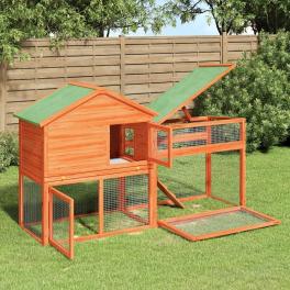 Rabbit hutch brown, green solid pine wood, plywood