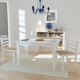 Chair set of 2 white solid rubber wood, polyester standard