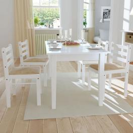 Chair set of 4 white solid rubber wood, polyester standard