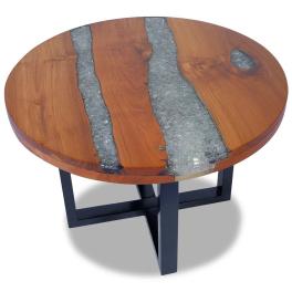 Coffee table multicolor solid teak wood, mango wood, resin medium