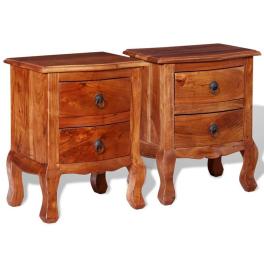 Nightstand set of 2 brown solid acacia wood medium nightstand