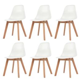 Dining chair set of 6 white plastic seat, solid rubberwood legs