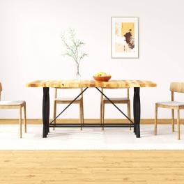 Dining table natural rough wood, black solid mango wood & steel