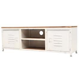 Tv stand white and brown galvanized steel and solid fir wood small