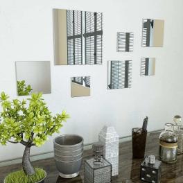 Wall mirror set of 7 transparent glass small decorative inlays