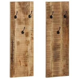 Coat rack set of 2 brown solid mango wood and powder-coated steel