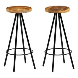 Bar stool set of 2 natural wood and black