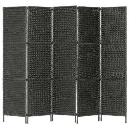 5-panel room divider black 76"x63" water hyacinth