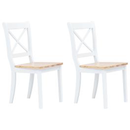Dining chair set of 2 white and natural solid rubber wood