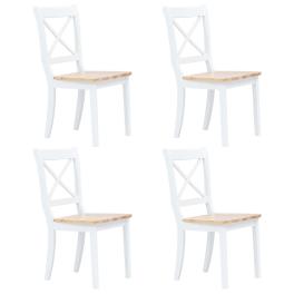 Dining chair set of 4 white and natural wood solid rubber wood