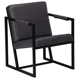 Armchair grey real leather, powder-coated steel single simple