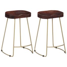 Bar chair set of 2 walnut brown and brass