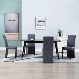 Dining chair set of 4 grey faux suede and wood standard modern