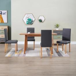 Dining chair set of 4 gray faux leather and wood standard