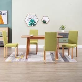 Dining chair set of 4 green fabric and rubber wood standard