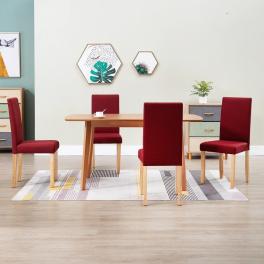 Dining chair set of 4 wine red fabric, rubber wood standard size