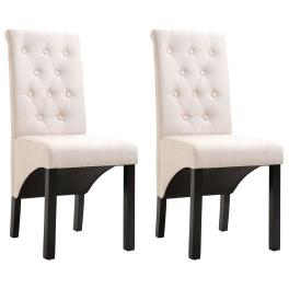 Dining chair set of 2 cream fabric and rubber wood standard