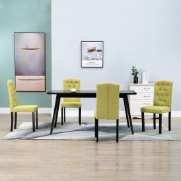 Dining chair set of 4 green fabric and rubber wood standard