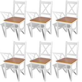 Dining chair set of 6 white and natural wood pine wood standard