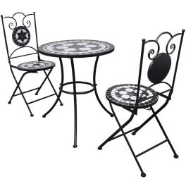 Patio furniture black and white powder-coated steel and ceramic