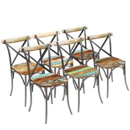 Dining chair set of 6 multicolor reclaimed wood and steel