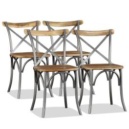 Dining chair set of 4 brown and silver