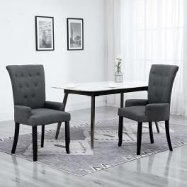 Dining chair set of 2 dark grey polyester, oak wood standard