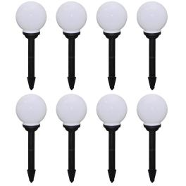 Garden lamp set of 8 white shiny ball, black tube tough plastic