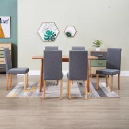 Dining chair set of 6 light grey fabric and rubber wood