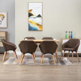 Dining chair set of 6 brown polyester fabric and solid wood