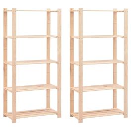 5-tier storage racks 2 pcs 31.5"x15"x66.9" solid pinewood 551.2 lb