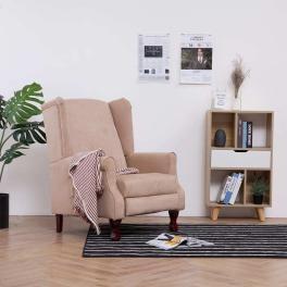 Armchairs cream polyester fabric, wooden frame standard armchair